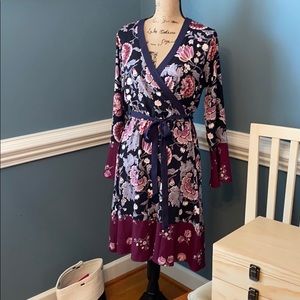 Loft faux wrap bell sleeve dress, sz8